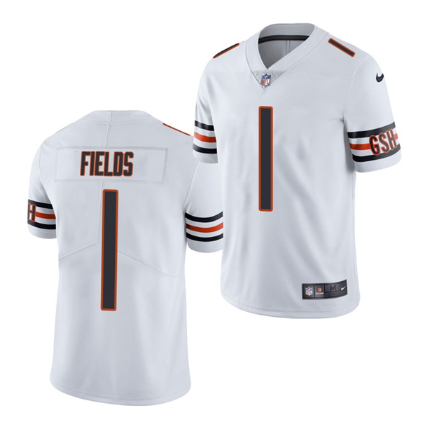 Men's White Chicago Bears #1 Justin Fields 2021 NFL Draft  Vapor untouchable Limited Stitched Jersey